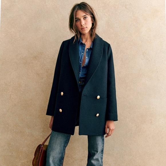 Sezane Jackets & Blazers - SEZANE James Double Breasted Wool Coat in Navy Sz 2 US